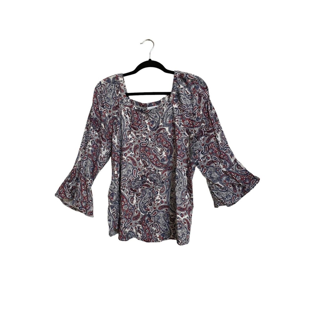 Liz Claiborne Red Blue Paisley Top Size L